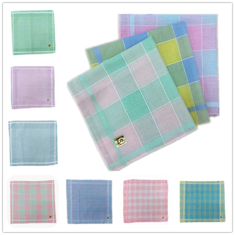 12PCS 29x29CM Polyester Cotton Plaid Light-colored Women's Handkerchief