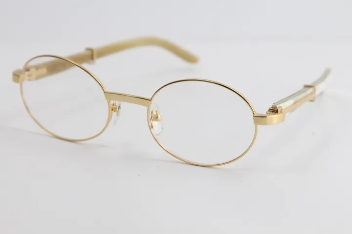 Gorące okulary Vintage ramki okularów białe oryginalne naturalne róg optyczne klasyczne piloci metalowe męskie 18K złote metalowe okulary C dekoracja