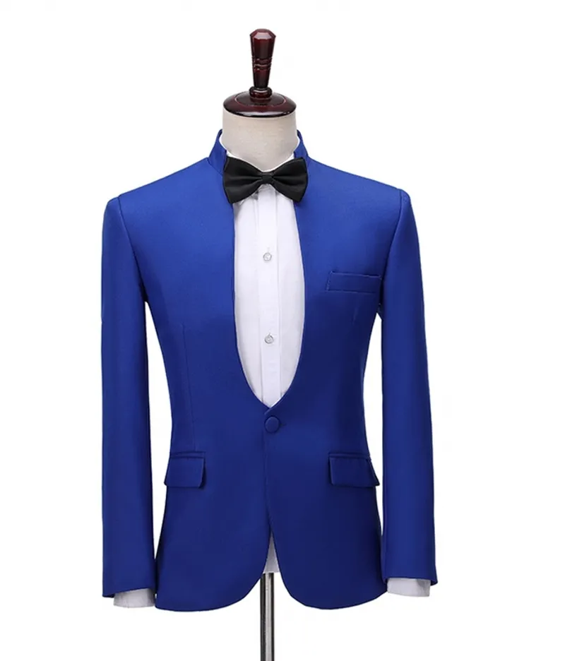New Hot Fine Blue Groomsmen Smoking dello sposo Abiti da uomo Matrimonio/Promenade/Cena Best Man Blazer Set di pantaloni (giacca + pantaloni)