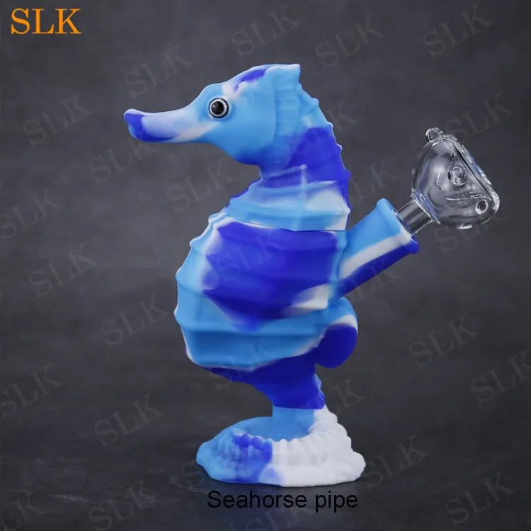 Funny silicone pipe newest seahorse bubbler bong 420 smoking accessories dab rig with 14mm bowl