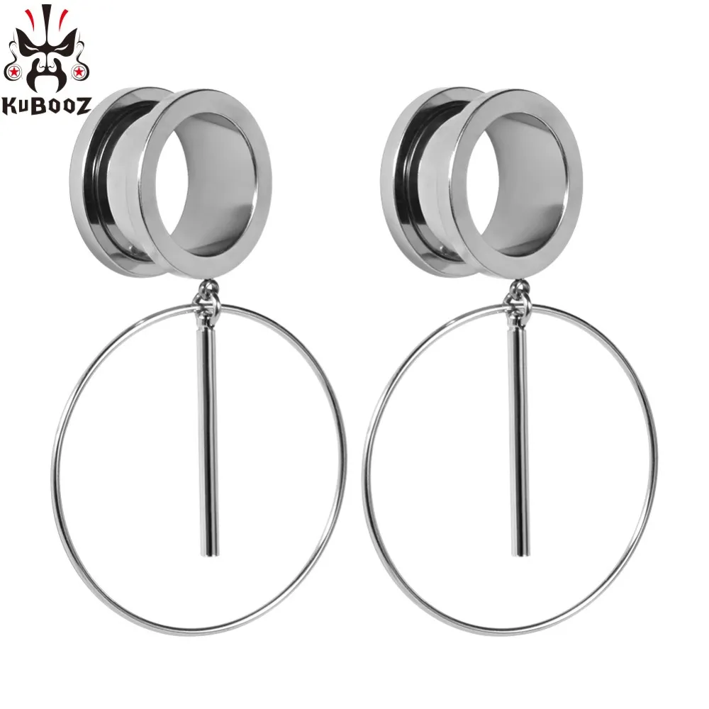 KUBOOZ Ear Piercing Gauges Stainless Steel Dangle Plugs Tunnels Body Jewelry Expander Stretcher Fashion Earrings Jewelry 2PCS