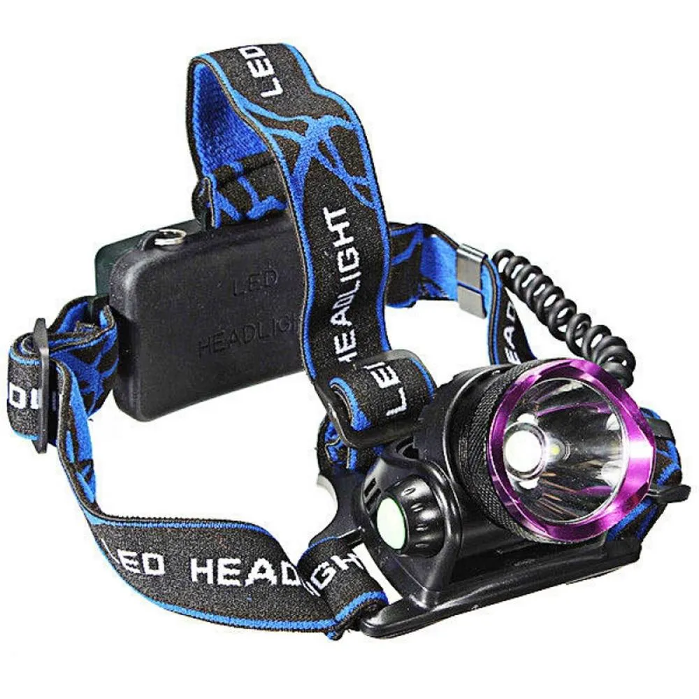 ヘッドランプライトヘッドライト携帯用照明T6 LEDアルミニウム1-球根3モード防水紫+黒