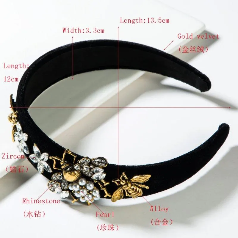 Beige Vintage Inspired Pearl & Rhinestone Bee Headband Crochet Butterfly Collar & Bee Headband Set: Powder Pink  main image 3