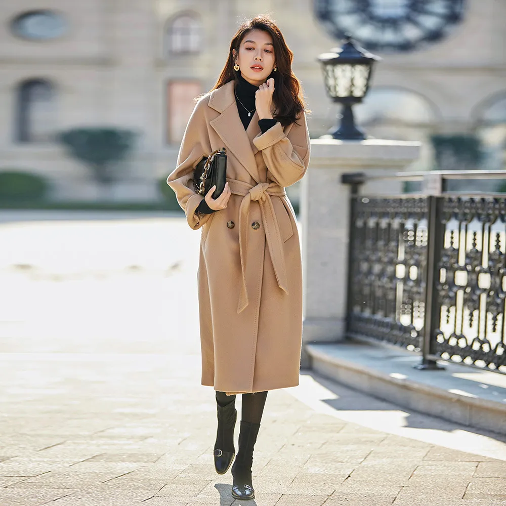 Luxury Double Breasted Red Wool Womens Long Camel Plus Size Black Lambswool  Belted Wool Coat With Tweed Detailing Winter Belted Wool Coat T200110 From  Xue01, $316.52