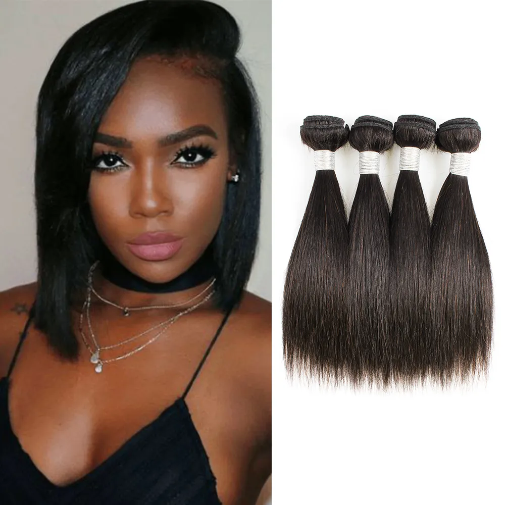 Brazilian Straight Hair Bundles Extensions Short Bob Style 50g/bundle 4 bundles 10-14 Inch Natural Color Virgin Hair 100% Remy Human Hair