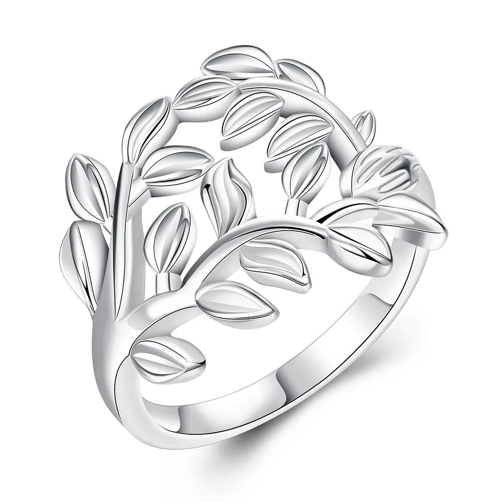 Kleine frische Ringe, versilbert, Blätter-Muster, Bandring, S925-Silber, modischer, einzigartig gestalteter Schmuck für Damen, Weihnachtsgeschenk, POTALA757