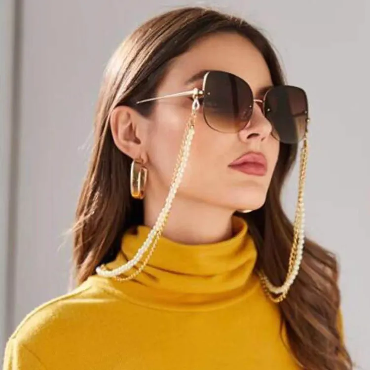 Eu&AM Eleglant Women Double-layer Glasses Chain Beads Metal Sunglasses Lanyard Anti-slip glasses String accessories wholes297i