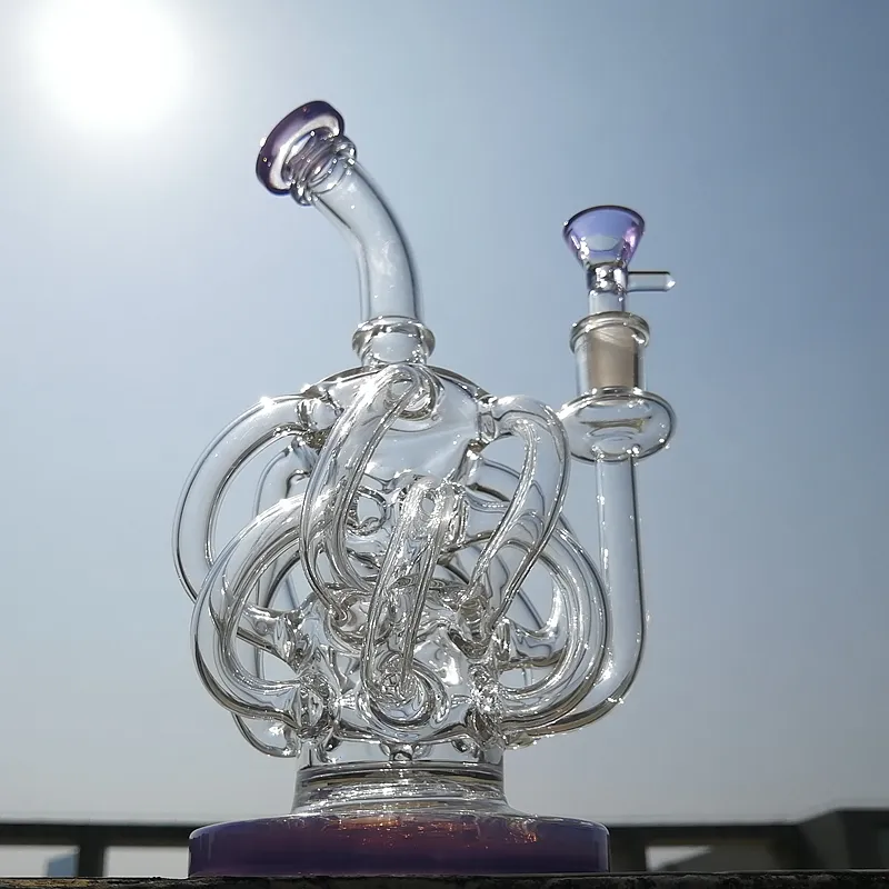 4mm Thick Hookah Vortex Recycler Glass Water Pipe 12 Recycler Tube Dab Oil Rig Super Cyclone Glass Bong With Bowl XL137
