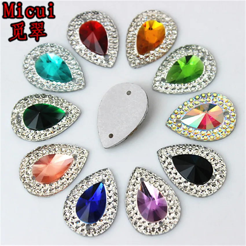 100pcs 13*18mm AB Color Drop Resin Crystal Resin Rhinestones Beads Flat back Sewing Buttons Sew On 2 hole ZZ36