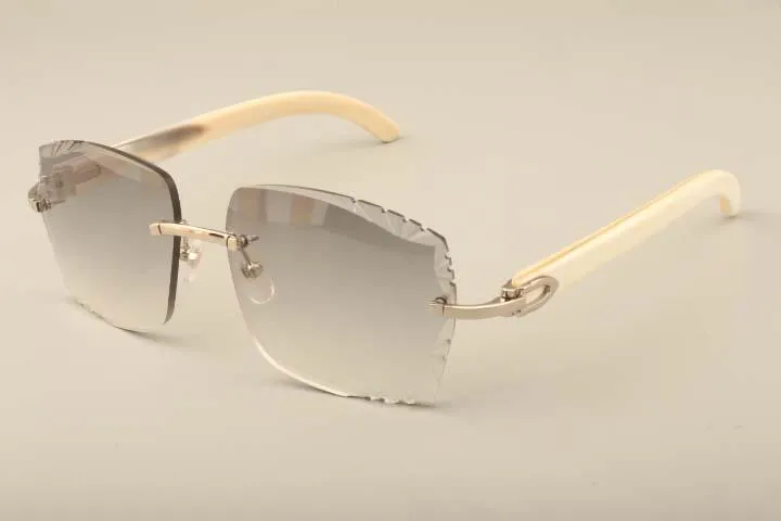 새로운 공장 직접 고급 패션 선글라스 T3524014 자연 흰색 뿔 선글라스 새겨진 렌즈, 개인 사용자 정의 새겨진 이름