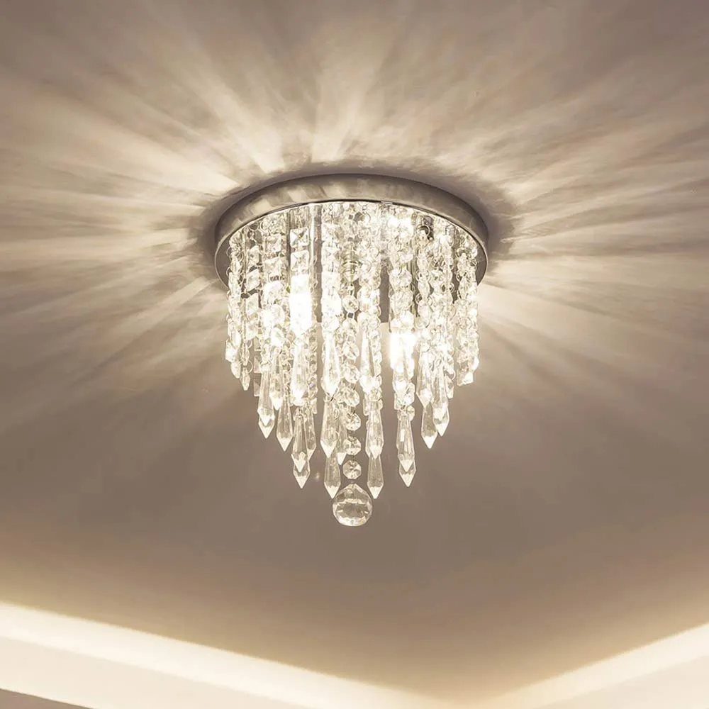 Nowoczesny Mini Crystal Chandelier Oświetlenie 2 światła Flush Mount Sufit Light H10.4 '' x W8.66 '' Do Sypialni Korytarz Bar Kuchnia Łazienka