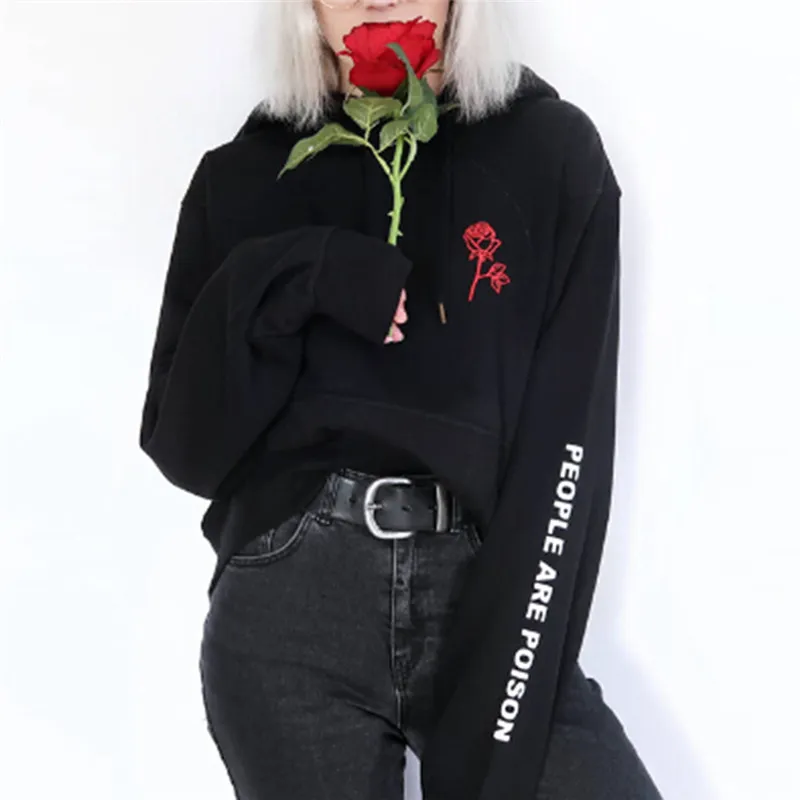 Moda nowa moda damska czarna bluza z kapturem ludzie są trucizny róża z długim rękawem z kapturem inspirowane estetyczne blady pastel