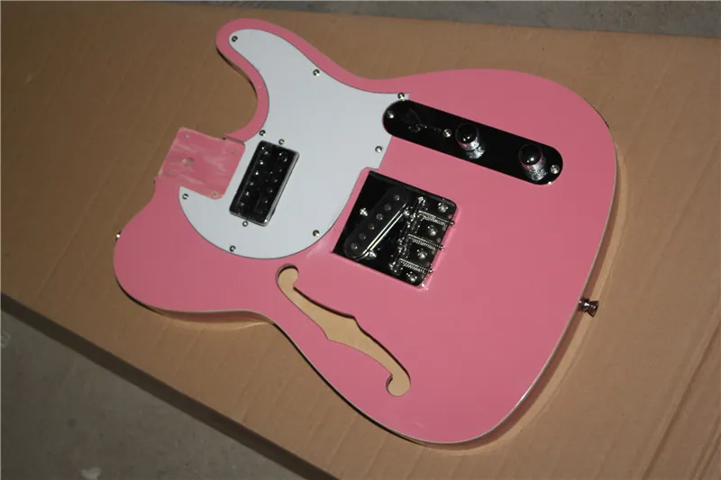 Special Price Semi-hollow Pink Electric Guitar Body With Body Binding,White Pickguard,Can be customized as request