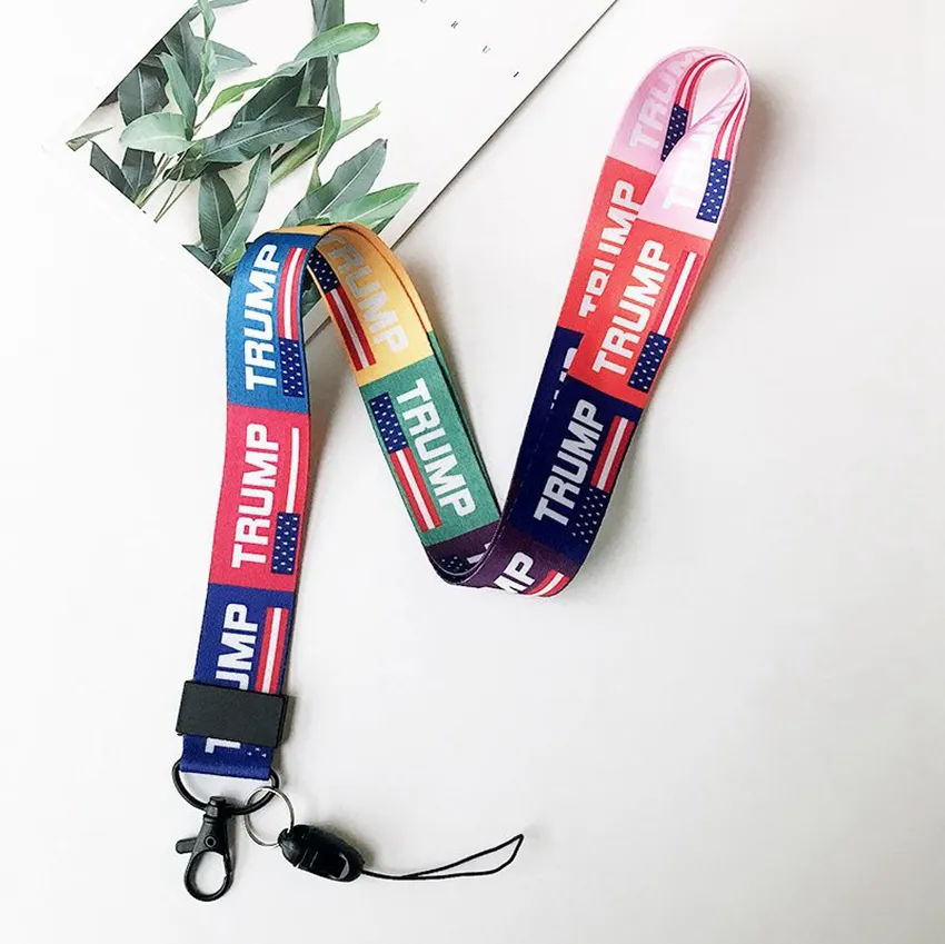 Bandeira americana TRUMP Correia de pescoço Lanyard para chaves ID Card Gym Mobile Phone Straps EUA badge chaveiro titular Corda favor de partido LJJA3838