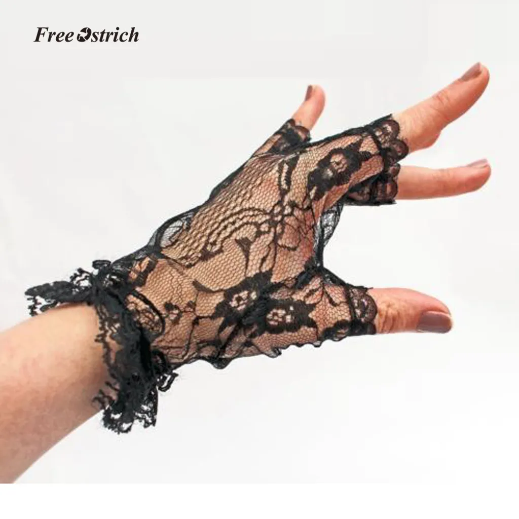 Lace Fingerless Gloves Black Gothic Net Gloves For Wedding