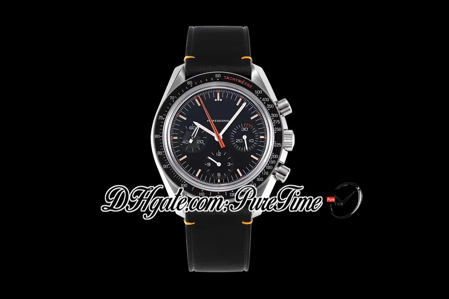 OMF MoonWatch Speedy Tuesday 2 Ultraman Manual Winding Chronograph Mens Watch Black Dial Black Leather Strap Edition New Pure223B