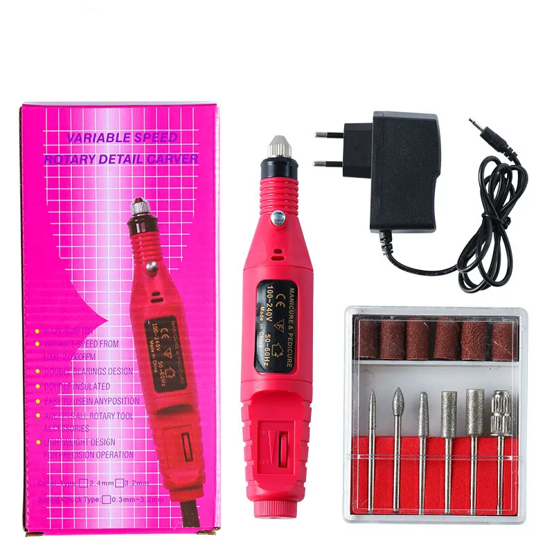 Portable Manicure Pedicure Zestaw Pióro Kształt Elektryczny Wiertarka Do Paznokci Sztuka Salon Manicure Plik Polski Narzędzie Manicure Zestawy + 6 bitów JJD1925