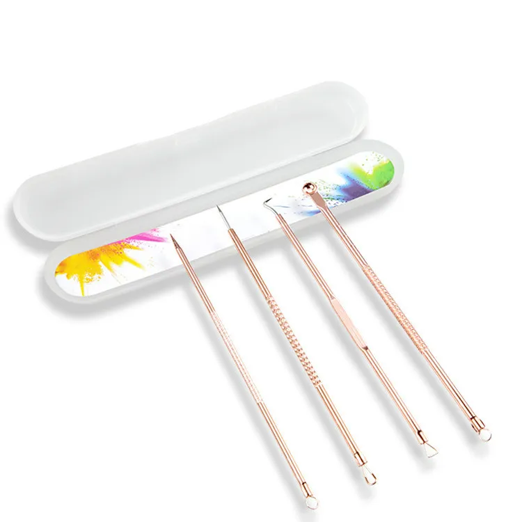 Blackhead Stainless Steel Rose Gold Acne Clip Blackhead cleansing tools Needle Tool 4 pcs with Box Acne Beauty Tools