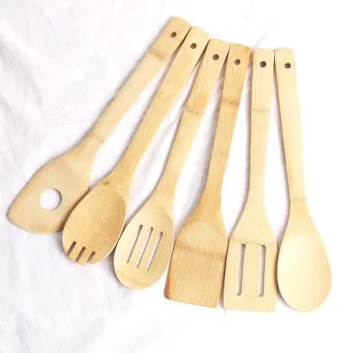 Cuillère en bambou spatule 6 Styles Portable Ustensile En Bois Cuisine Cuisson Turners Fente Mélange Titulaire Pelles EEA1395-8