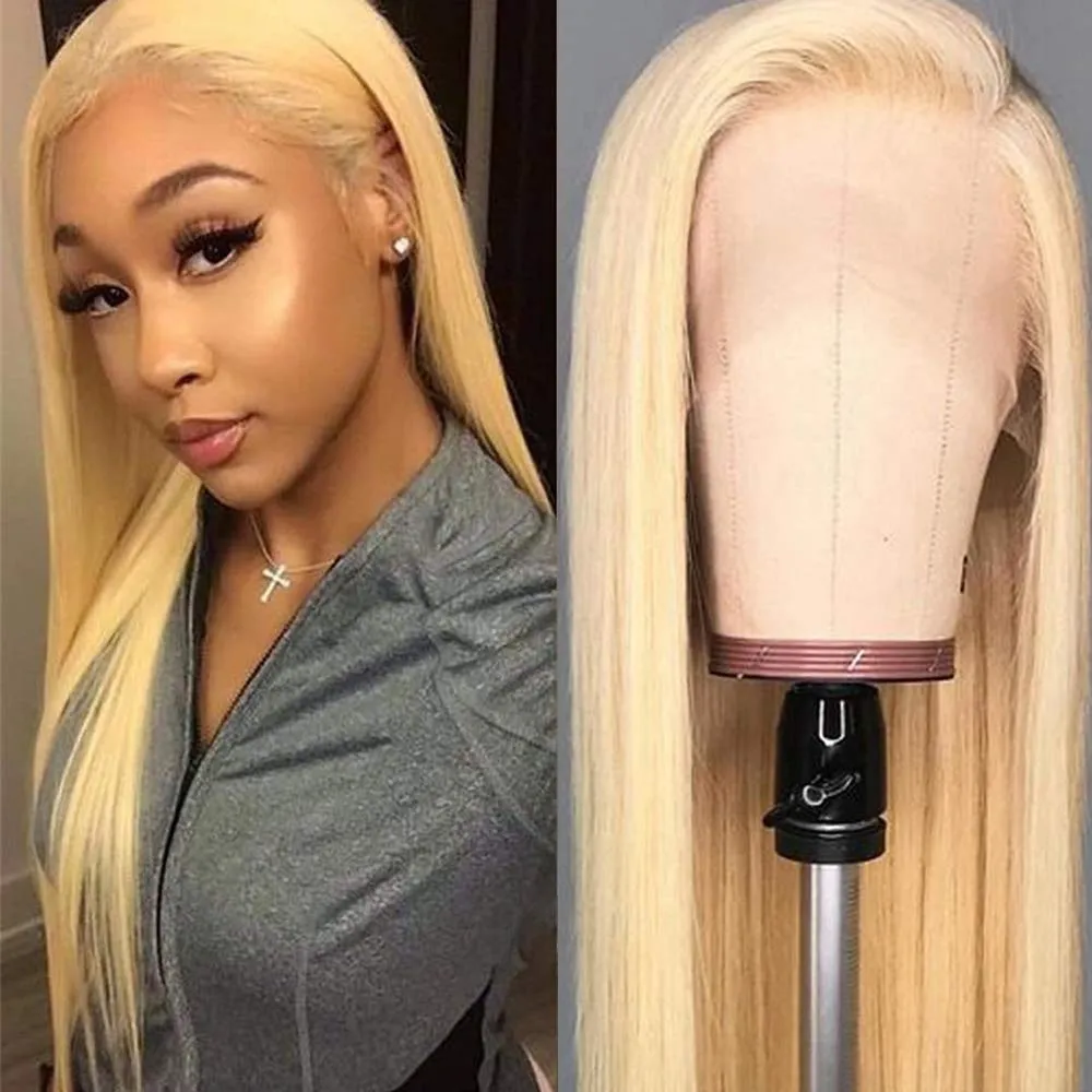 Blonde Lace Front Wigs Brazilian Remy Human Hair Wigs for Black Women Long Silky Straight 13x6 Transparent Lace Wig Pre PluckedHighlights seamless