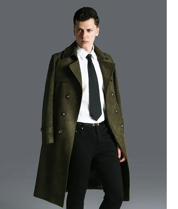 Premium Long Grey Trench Coat: America & Europe Trend, Mens