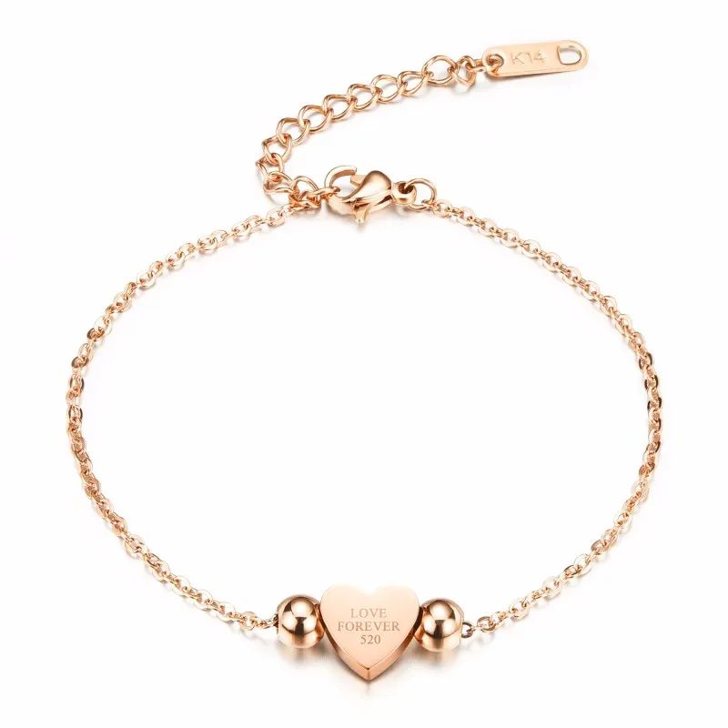 Love Forever 520 Charm Bracelets 14k Gold Heart&Beads Exquisite Trendy Designer Jewelry Accessories Women Small Link Chain Bracelet Bangles