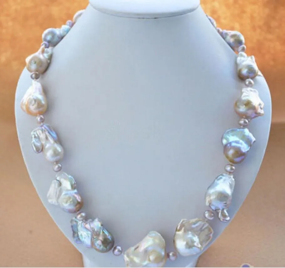 Gioielli di perle pregiate di alta qualità ENORME 15x20mm ROSA LAVANDA ROSA BAROCCA KESHI REVISIONATO PERLA COLLANA 18 "14K Chiusura