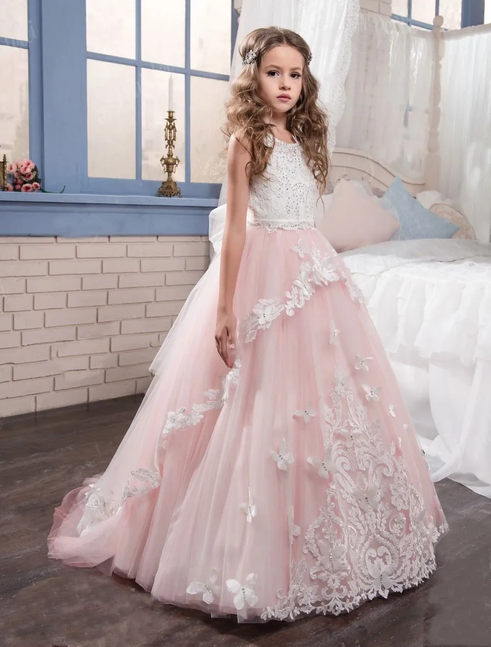 Tulle Breve lunghezza del tè bianco formale Piano Lunghezza fiore ragazza abiti bambini compleanno Dress per i vestiti dei bambini festa di nozze