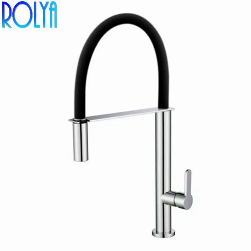 ROLYA New Arrival mosiądz Deck Mounted czarny rozwijany kran kuchenny biały wyciągana bateria zlewozmywakowa z kranu