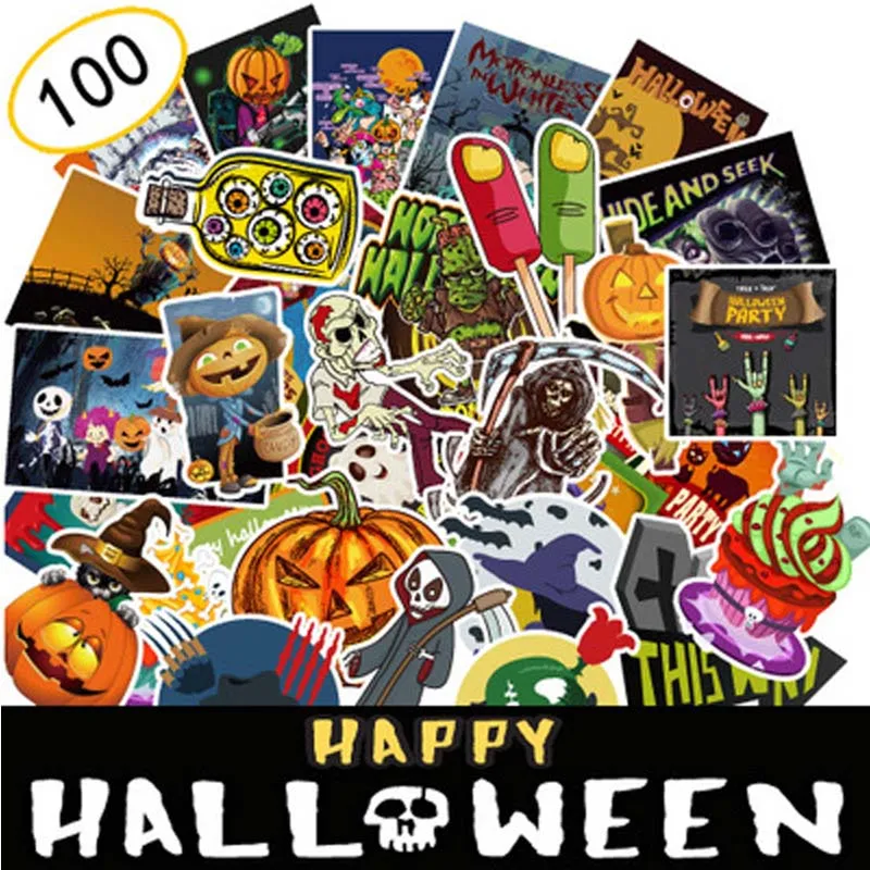 Waterproof Horrible Stickers 100pcs Halloween Car Motorcycle Stickers and Decals Decoration With Vampire Pumpkin Witch Frankenstein Zombie
