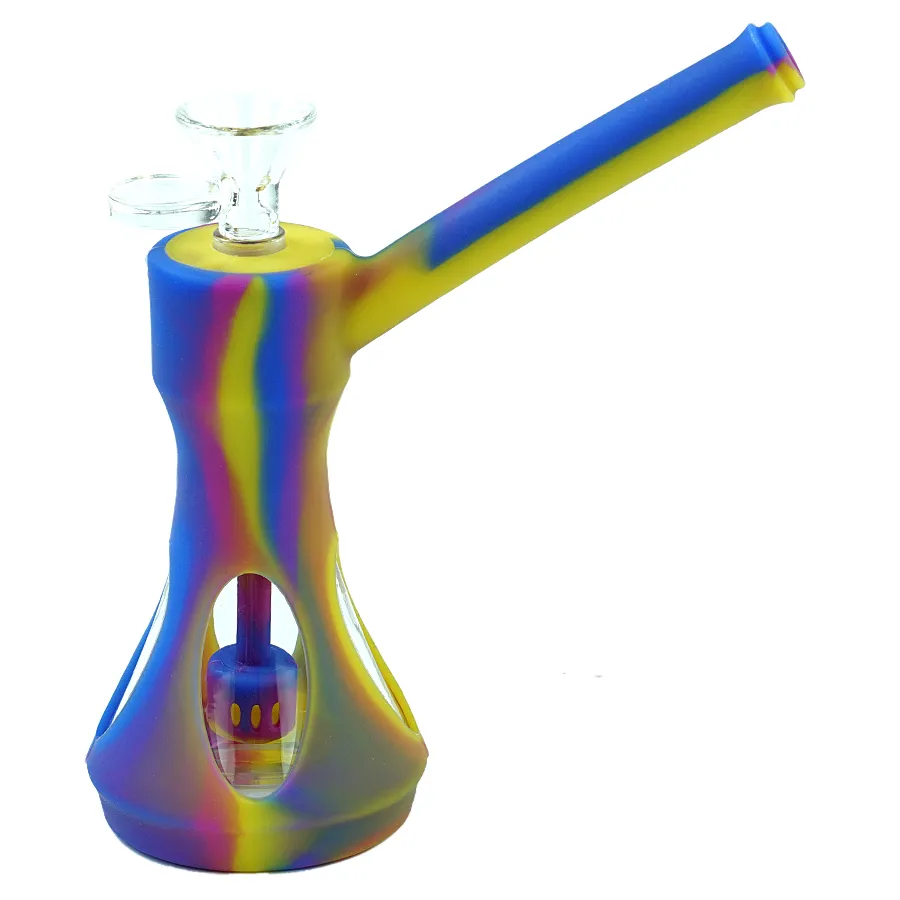 6.4 '' Mini Beaker Dab Rig Glass Bong Pipa ad acqua ciotola di vetro Bong in silicone Oil Rigs Herb Bubbler Narghilè Vetro portatile all'interno