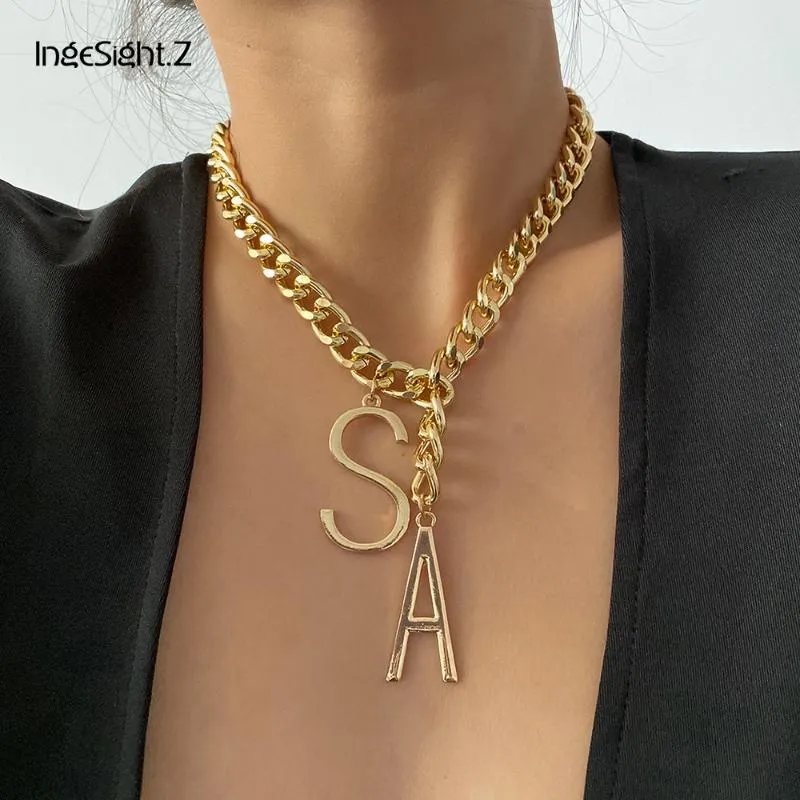 IngeSight.Z-gargantilla gruesa cubana gótica de Miami para mujer, collar con colgante de letra A del alfabeto inicial, joyería