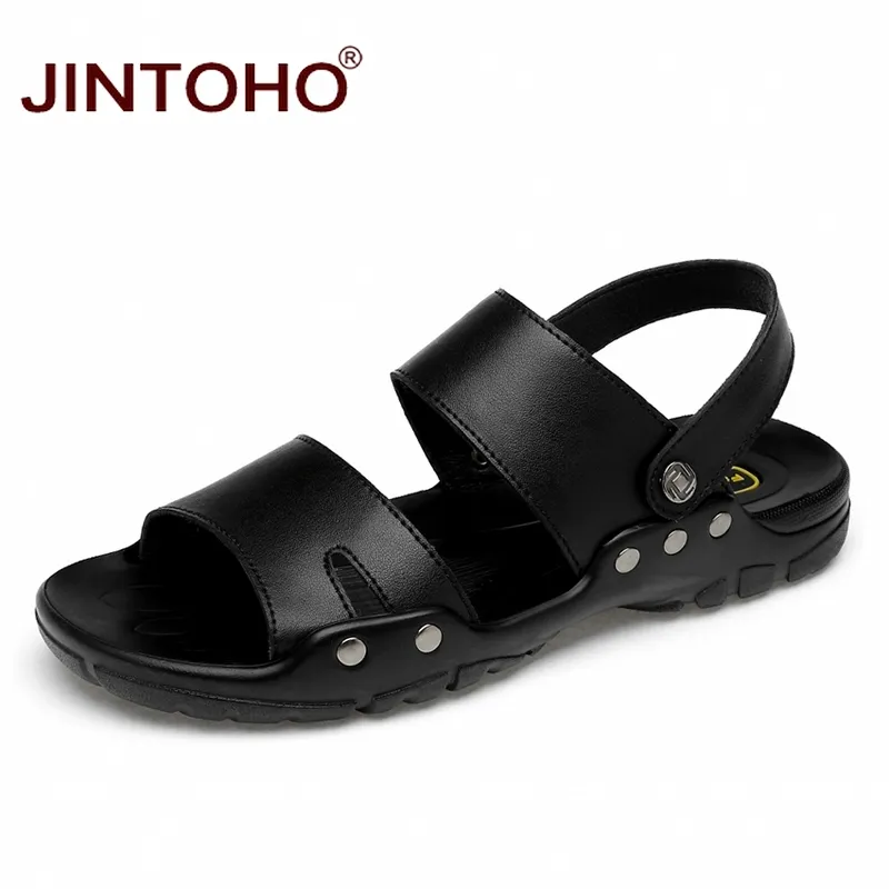 JINTOHO Große Größe 38-52 Männer Sandalen Mode Schwarz Echtes Leder Männer Schuhe Herren Leder Sandalen Strand Hausschuhe