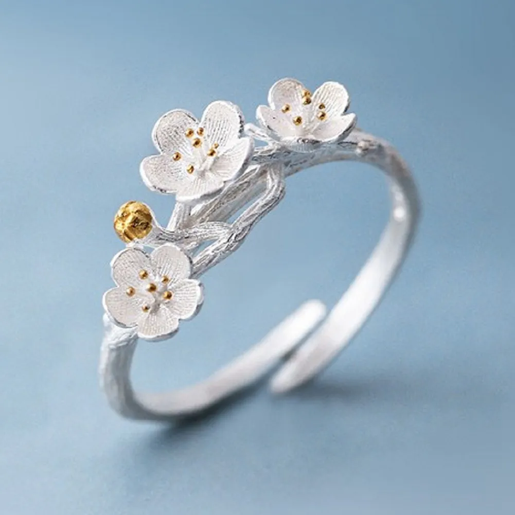 Bague branche de fleur de cerisier pour femmes, 1 pièce, bagues à fleurs réglables pour filles