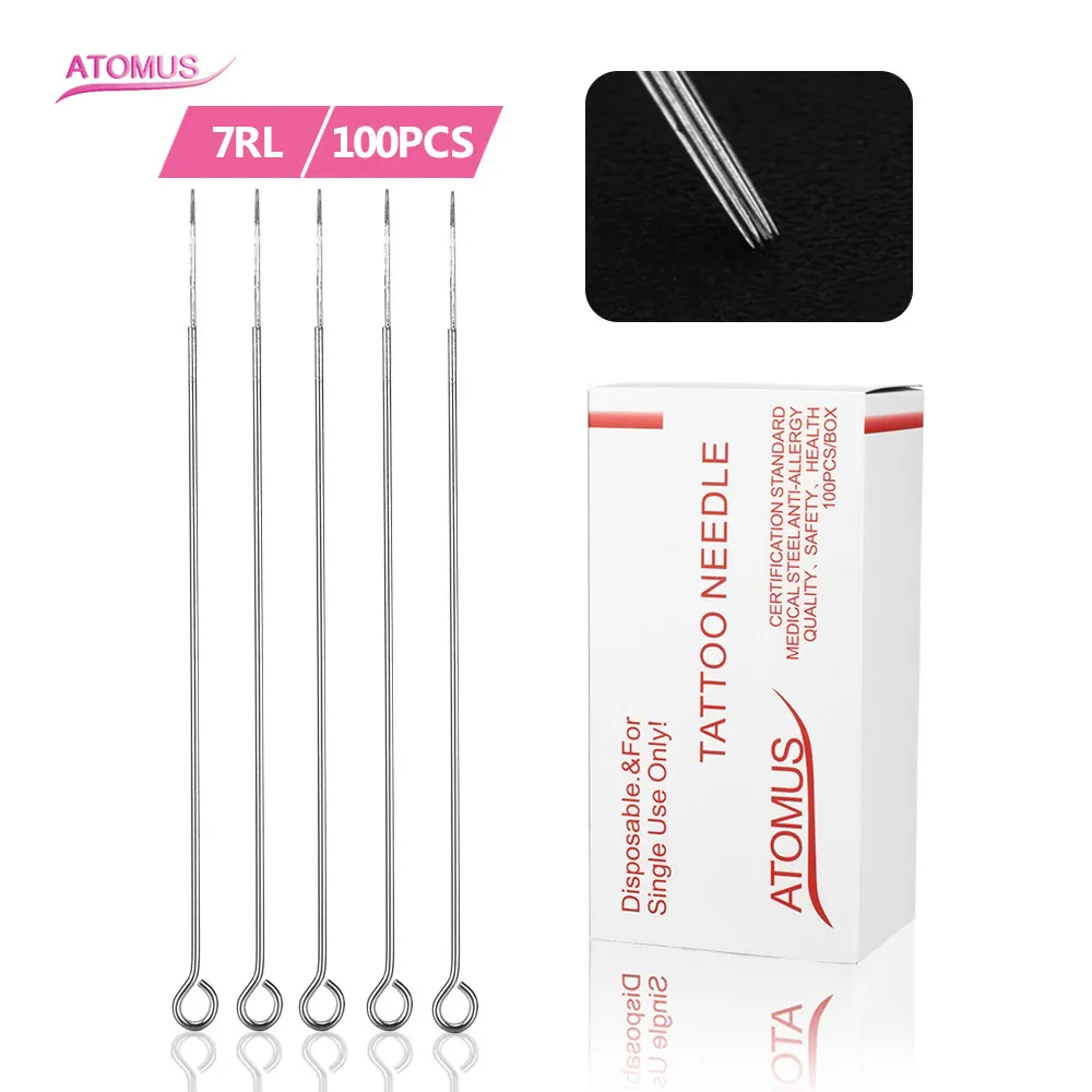 ATOMUS 100pcs Set 7RL Needle for Tattoo Supply Sterile Disinfecting disposables Tattoo Accessories Disposable Tattoo Accessories