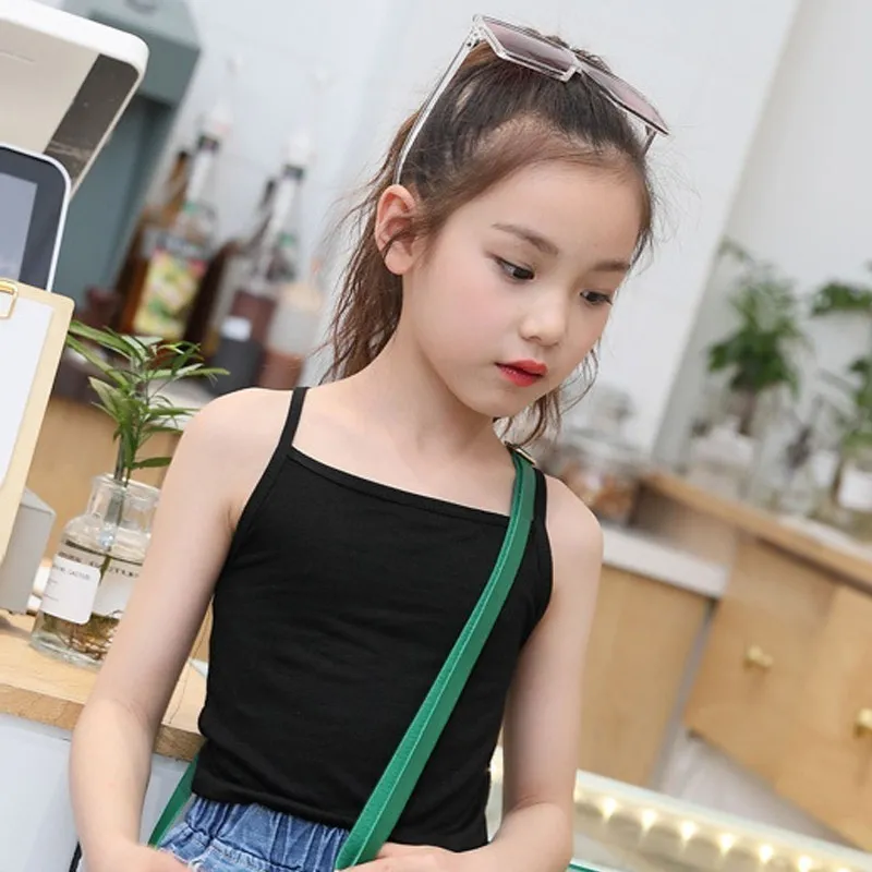 Summer Top Little Girl Tank Tops Elastic Sleeveless Tank Teenage Girls Vest  White Black Underwear Clothing