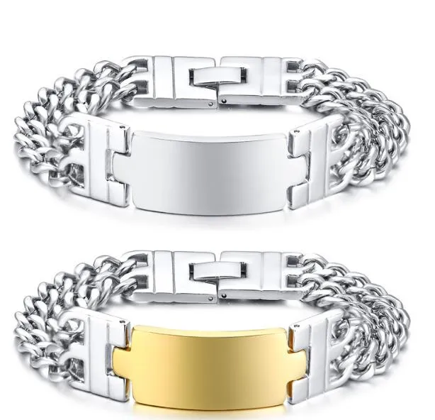 N207 mens presentes de aço inoxidável encantadora cadeia de freio suave ID brilhante pulseira jóias grande prata / ouro