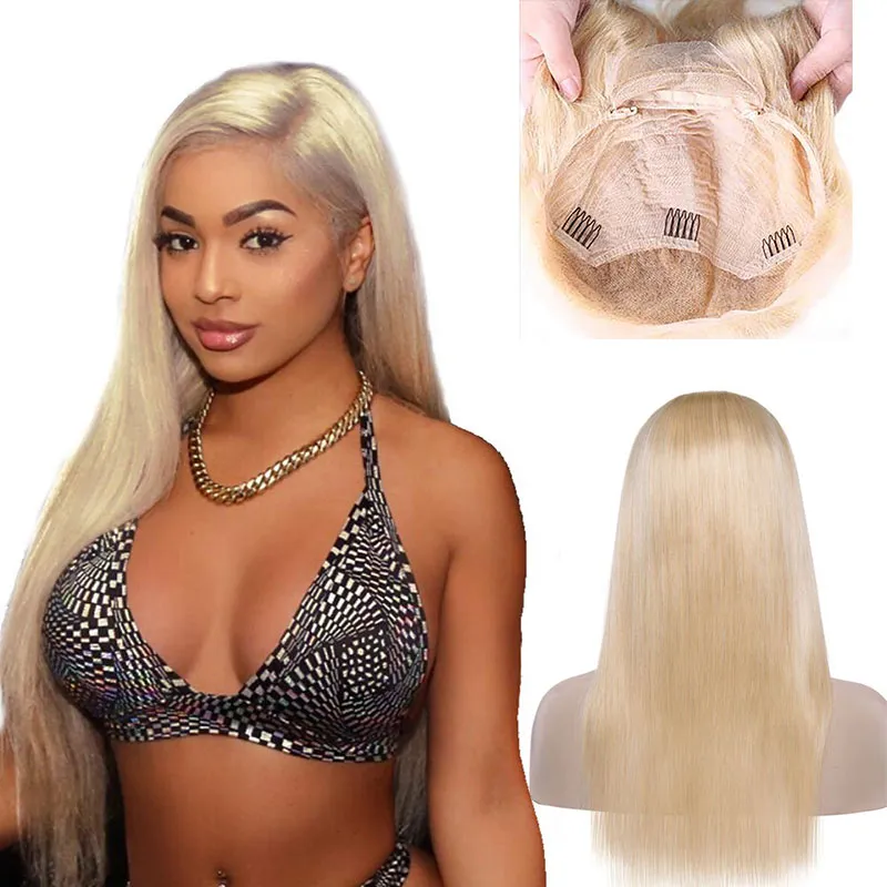 Brasileiro 613# loira renda frontal perucas lisas de cabelo humano lace frontal cor de luz 613# perucas de cabelo do meio três parte grátis 10-28 polegadas retas