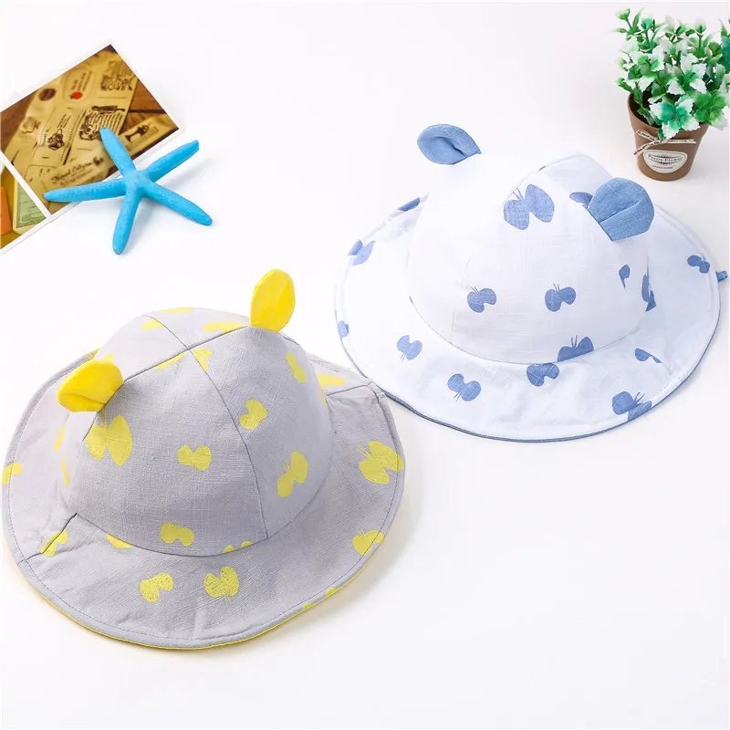 New Baby Cartoon Cotton Hats Kids Copter Bucket Hat Boys Girls Sunhat Children Sun Hat Caps 15230