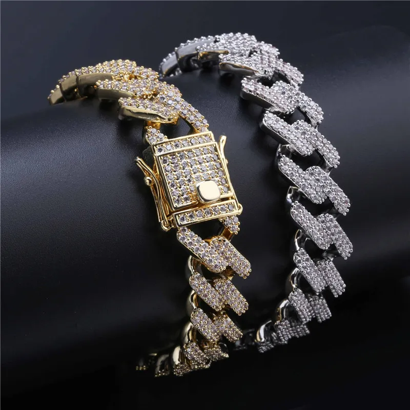 Strip-typ Cubic Zircon Iced Out Hip Hop Bling-kedjor Herrsmycken Mode Tennis Miami Cuban Link Armband