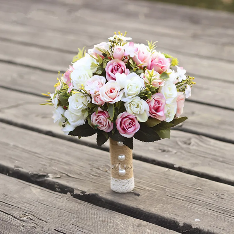 Bouquet da sposa Fiore artificiale fatto a mano Rose buque casamento Bouquet da sposa per la decorazione di nozze ramos de novia