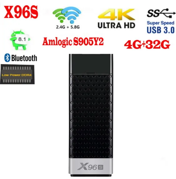 X96s Android 9,0 TV Stick Amlogic S905Y2 Quad Core 4GB RAM 32GB ROM 2.4 / 5G WiFi BT4.2 4K HD Smart Media Player