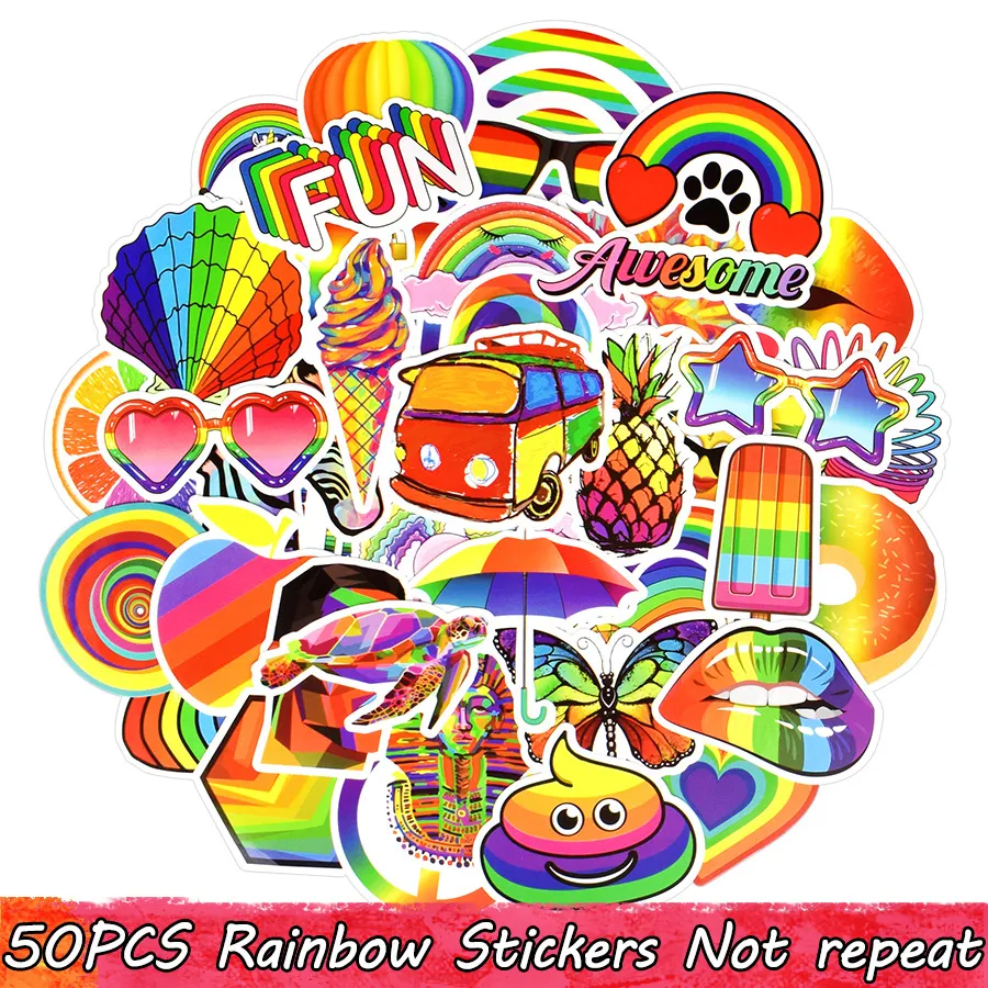 50 stuks waterdichte regenboogstickers voor kinderen tieners volwassenen tot doe-het-zelf laptop tablet bagage waterfles snowboard gitaar auto huisdecoratie