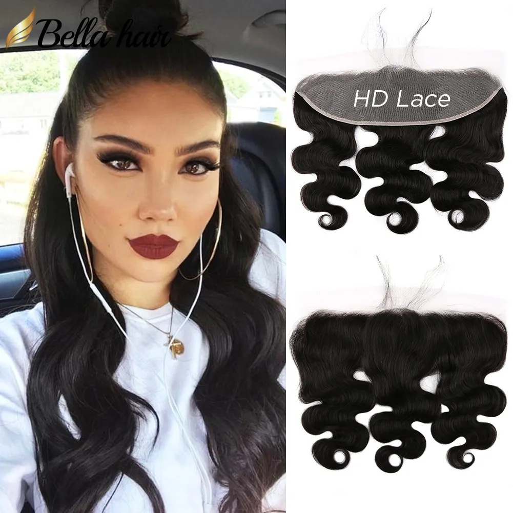 HD transparant/bruine kant frontale sluiting Braziliaanse lichaamsgolf 13x4 oor mens haar extensions Bella Hair Quality Sale 11a