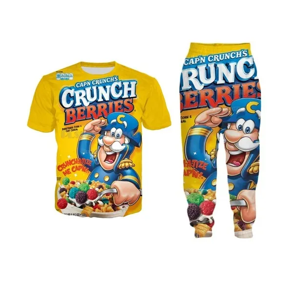Yeni Moda Kadın / Erkek Gıda Crunch Karpuzu Komik yazdır 3d Tişört + koşucu Pantolon Casusal Eşofman Takımları
