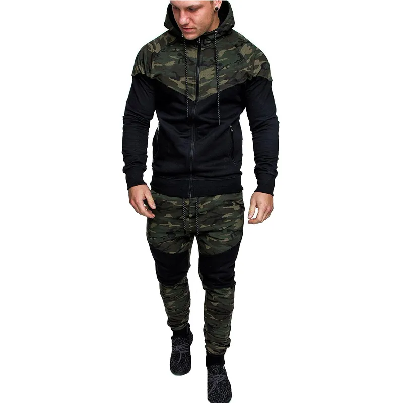 Zogaa 남자 Tracksuits 2019 새로운 땀 흡수 후드와 스웨트 팬츠 위장 바지 훈련 팩 남자 레저 바지와 후드 복장