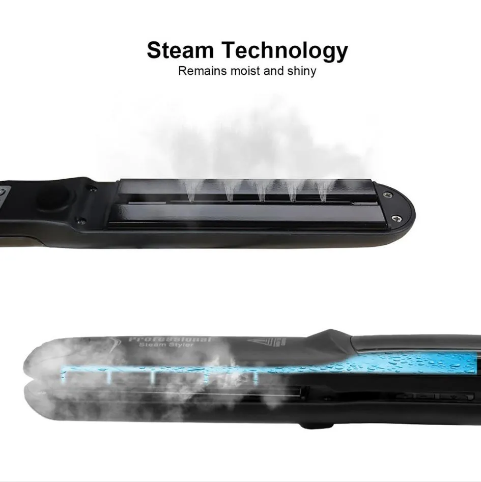 Professionell Ånghår Straightener Keramisk Ånghår Flat Järnsöm Hårrätning Iron Curler Steamer Haircare Styling Tool