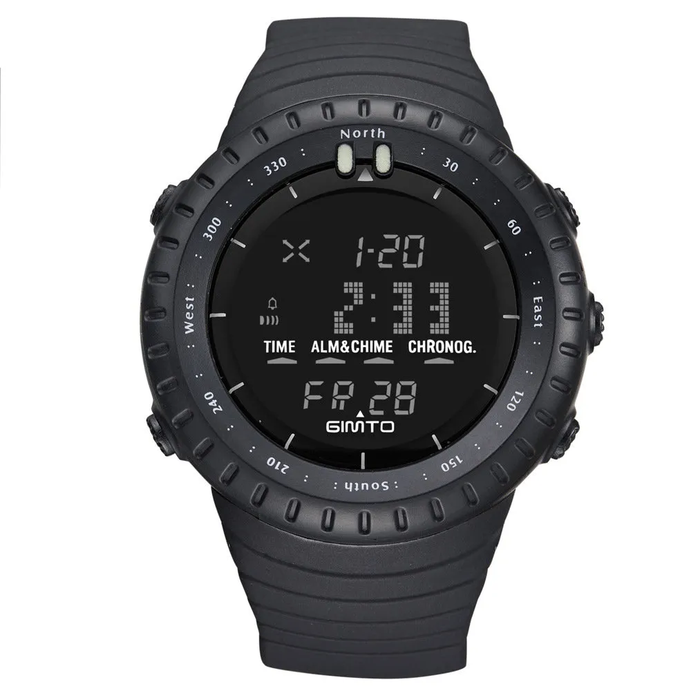 Męskie Zegarek Sportowy, Męski All Black Digital Watch Watch Watch Elektroniczny Ruch Kwarcowy Army Watch LED Podświetlenie Zegarki dla mężczyzn