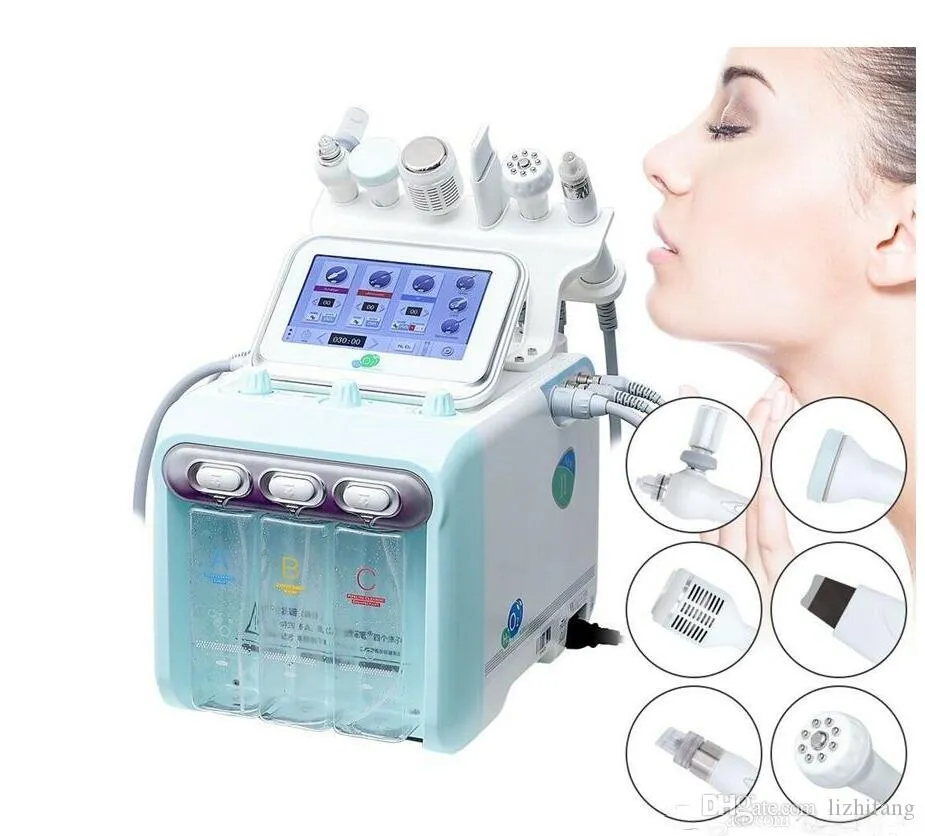 Portable 6 i 1 Hydro Peel Microdermabrasion Hydra ansiktshydro Ansiktsdjup Rengöring RF Face Lift Hud Drawing Spa Beauty Machine Hemanvändning