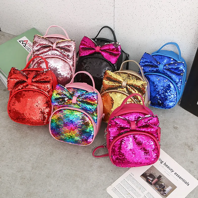 kids backpack Korean children 2019 cute bow sequin leather backpacks boys girls school bags fashion designer toiletry bag cosmetic bag BD0